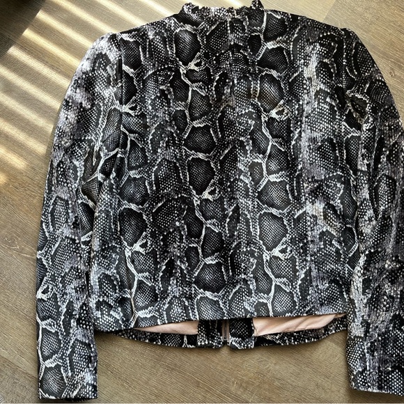 Rebecca Taylor Snake Print Velvet Blazer Jacket Size Small Bold Confident zip - Picture 4 of 8